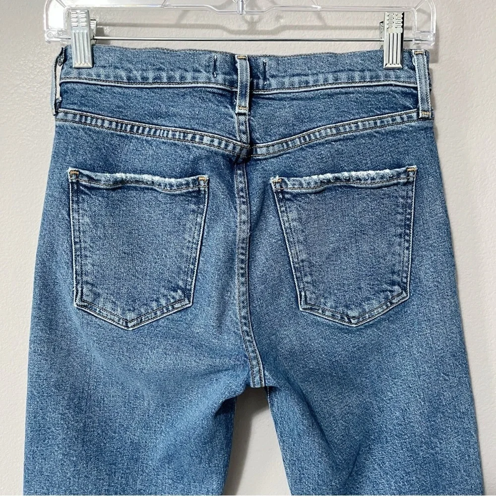 Agolde Toni Mid Rise Straight Jeans Medium Blue Size 24 Distressed